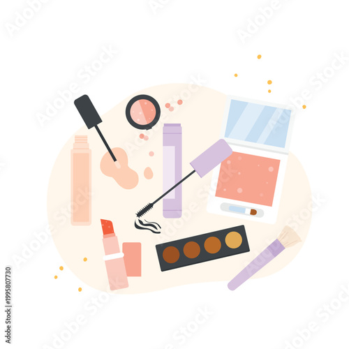 Beauty makeup accessories. Decorative cosmetics products cartoon vector illustration