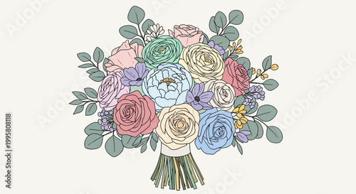 Pastel Flower Bouquet Illustration - Romantic Soft Colors