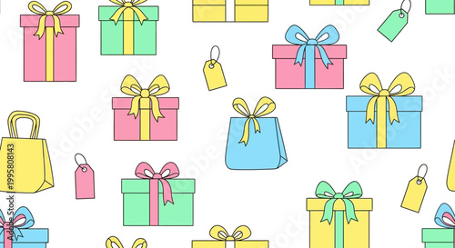 Pastel Gift Boxes and Shopping Bags Pattern