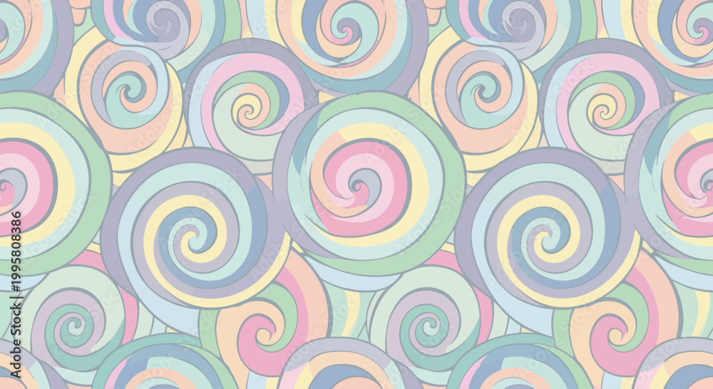 Fototapeta premium Pastel Swirls Pattern: Cute Candy & Lollipop Background