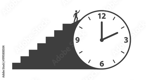 Person Climbing Stairs on a Giant Clock Face - Time Management Concept