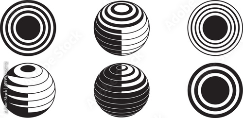 Abstract sphere shapes geometric design concentric circles lines sphere spheres illusion sphere geometric optical art.