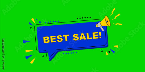 Best Sale Announcement with Megaphone on Speech Bubble.