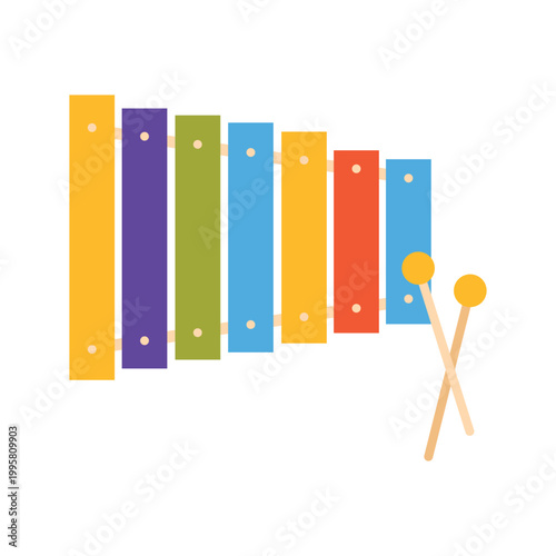 Wooden colorful xylophone. Mantissori children education game cartoon vector illustration
