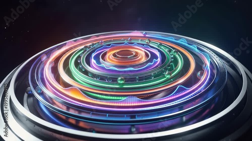 Colorful sound wave circle neon loop with vibrant audio pulse energy