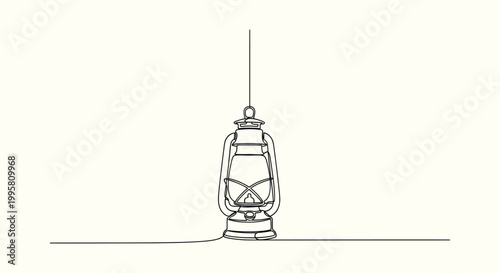 Continuous one line drawing of a vintage oil lamp kerosene lantern minimalist vector illustration