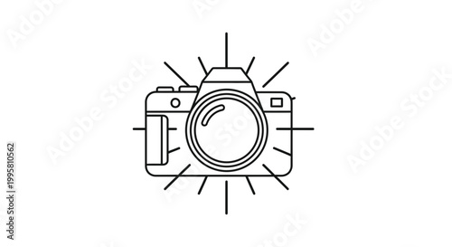 Retro Camera Icon with Light Rays, Photography Symbol, Vintage Camera Graphic