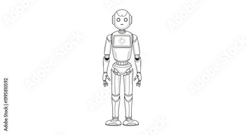 Robot character outline, futuristic humanoid android drawing, technology concept