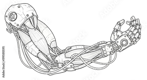 Robotic Arm Drawing, Bionic Arm Sketch, Futuristic Prosthetic Limb