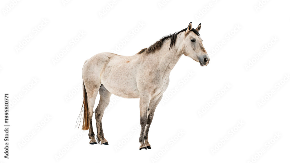 Fototapeta premium Horse standing in a clear space, showing its body and features during the day in a natural setting isolated on transparent background cut out