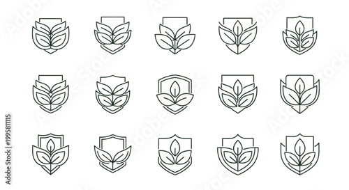 Collection of various leaf and shield icons.
