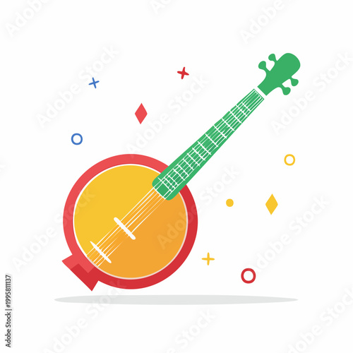Stylized Banjo Illustration with Festive Elements