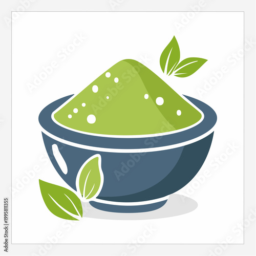 Green Powder in Bowl with Leaves