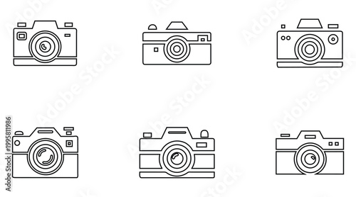 Camera line icon set, video camera snap symbol camera outline icon illustration