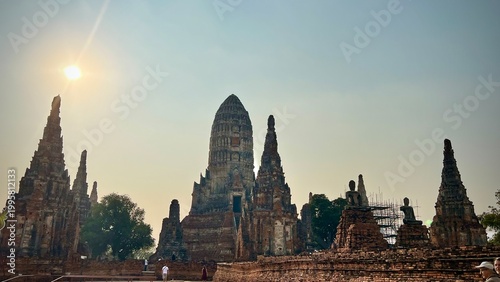 Ayutthaya, Thailand :Sunset view of Wat Chaiwatthanaram temple ruins with the Grand central Prang, the Unesco World Heritage site of Ayutthaya Historical park.