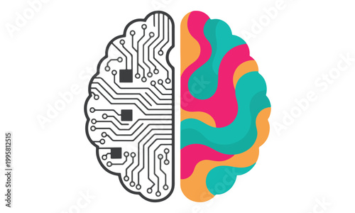 Φωτογραφία Human brain illustration with circuit board and creative halves