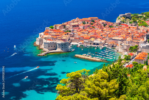 Dubrovnik, Croatia. Aerial view of old town and Adriatic Sea.