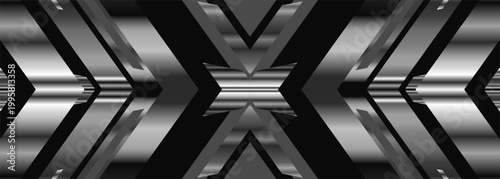 Modern abstract background with black metallic gradient arrows and polish angles. Wide banner vector illustration.