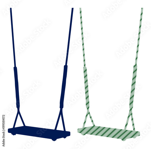 Two colorful swings offer a playful invitation to enjoy outdoor recreation and childhood fun.