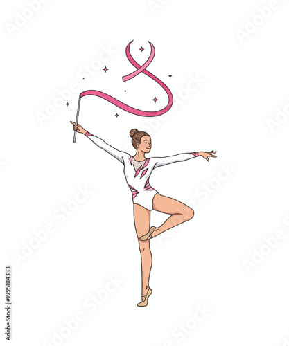 rhythmic gymnast performing ribbon routine vector illustration
