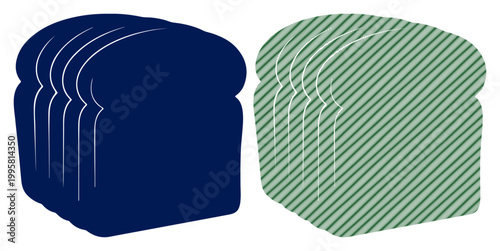 Two stacks of sliced bread, one solid navy blue and the other a light green stripe pattern.