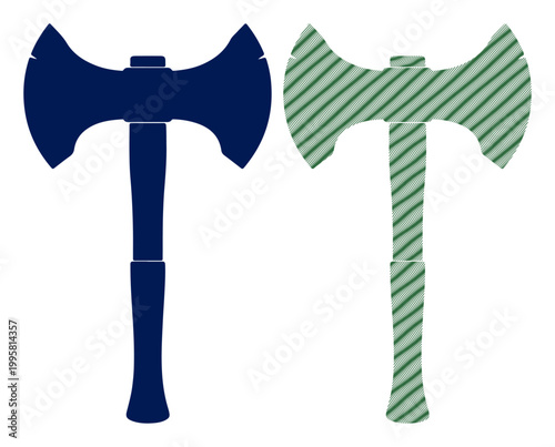 Two stylized double-bladed axes stand side-by-side against a white background, symbolizing choice or comparison.