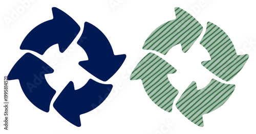 Two stylized recycling symbols representing environmental sustainability and circular economy concepts.