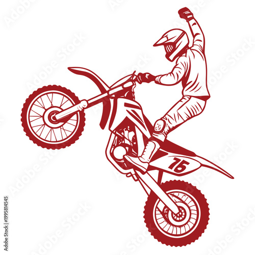 Green motocross rider performing a stunt on a dirt bike with number 15