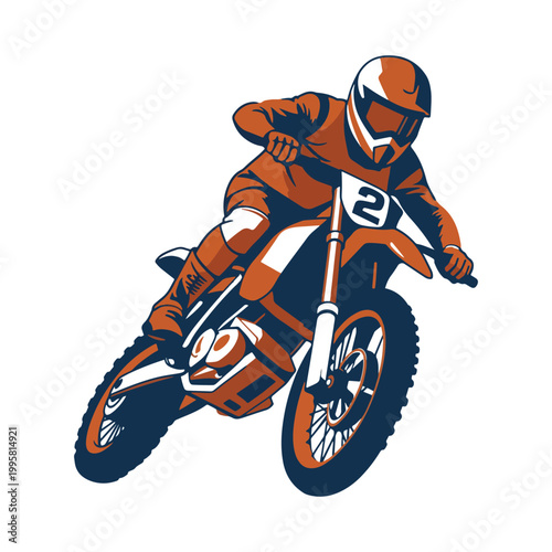 Motocross rider in action on a dirt bike with number 2 on white background