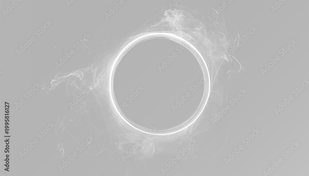 Fototapeta premium Abstract white smoke ring set, realistic magic fog circle with mystical vapor swirl on grey backgrounds