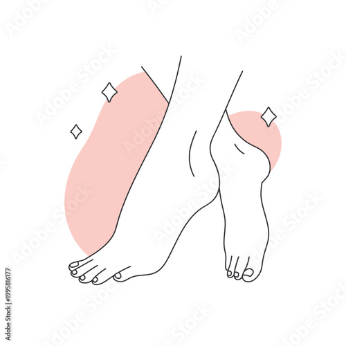 Beautiful shiny foot. Beauty spa feet procedure, wellness skin care treatment line vector illustration