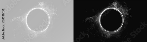 Εκτύπωση καμβά Abstract white smoke ring set, realistic magic fog circle with mystical vapor sw