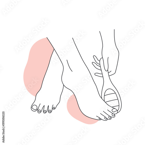 Foot heels scraping procedure. Foot peeling scrubber, wellness foot skin care line vector illustration