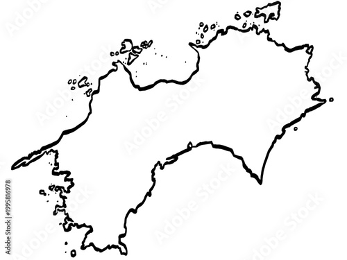 四国地図 筆タッチ 和風 西日本 / A brushstroke map of Shikoku