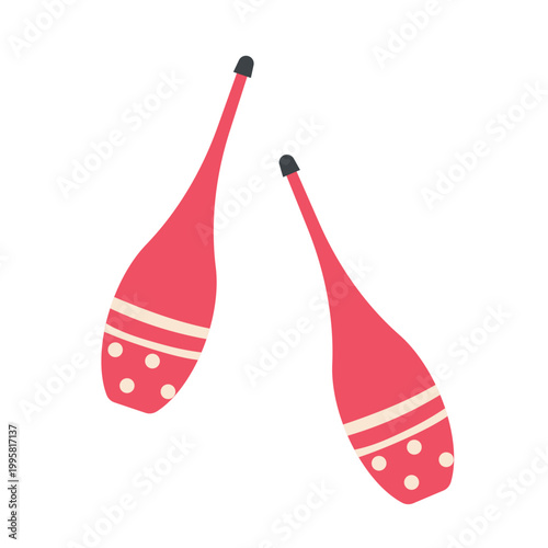 Circus juggling colorful pins. Amusement park show, juggler performance cartoon vector illustration