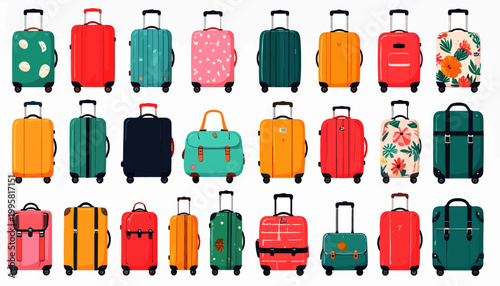 Collection of colorful travel suitcases.