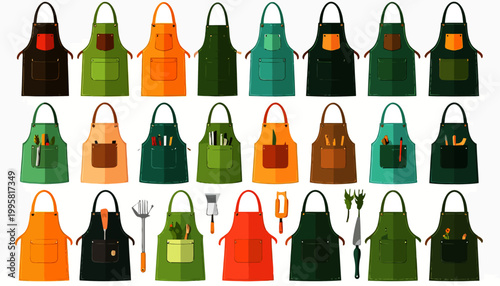 Variety of colorful aprons on display.