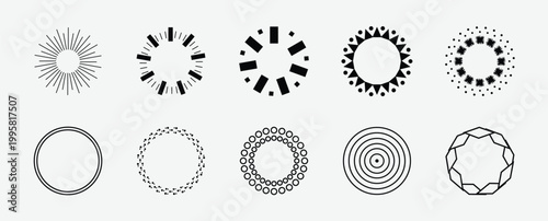 Collection of radial border and  circular frames for ornaments pattern icons. geometric circular frame mandala style. vector illustration.