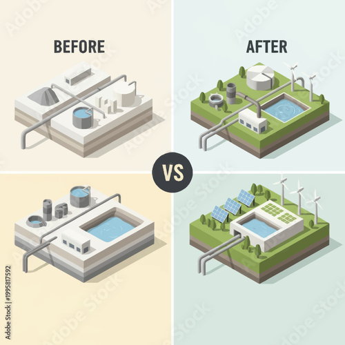 Before and After Comparison of Industrial Water Treatment Plants.