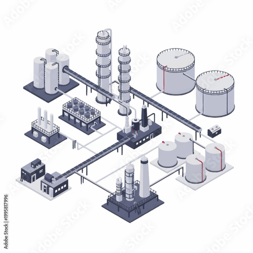 Industrial complex with storage tanks and processing units.