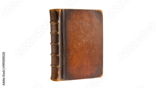Antique brown leather bound book with gold embossed details