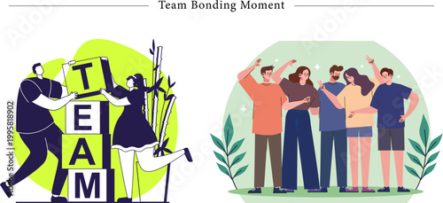 Team Bonding Moment Flat Vector Collaborative Building Collective Unity Illustration