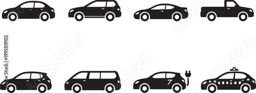 Minimal car icon set silhouette collection transportation vehicle symbols