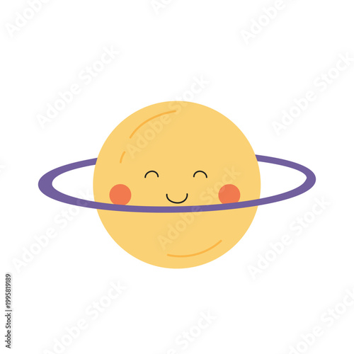 Cute saturn planet. Exploring solar system, astronomy science cartoon vector illustration