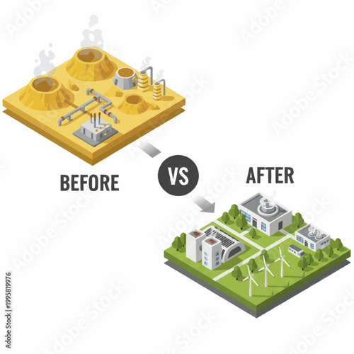 Industrial pollution versus clean energy development comparison.