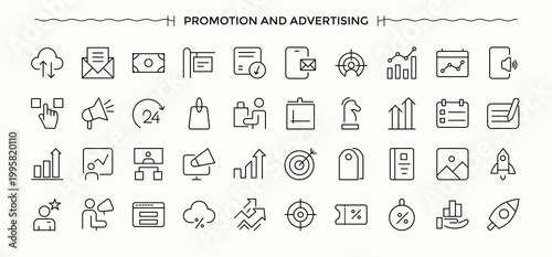 Promotion icon pack. Pack of brand marketing, advertising, online campaign. Special Deals linear icon set. Minimal icons set. Signs for web and mobile app.