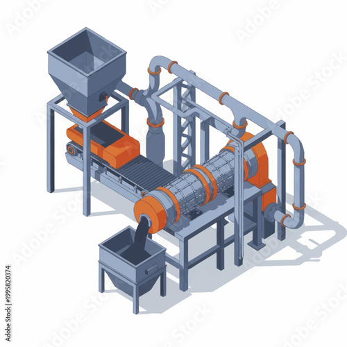 Industrial processing plant with conveyor belt and machinery.