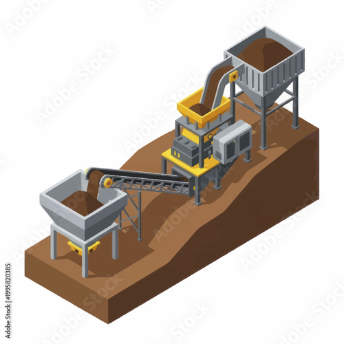 Industrial processing plant with conveyor belts and hoppers.
