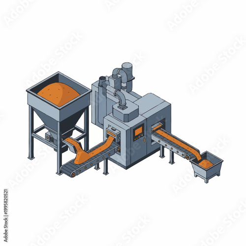 Industrial production line with conveyor belts and machinery.