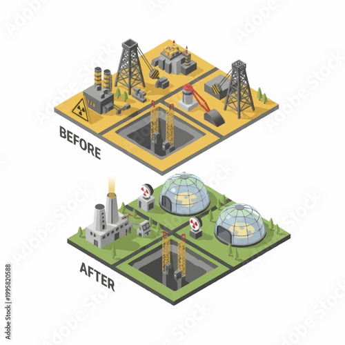 Industrial transformation from pollution to green energy solution.